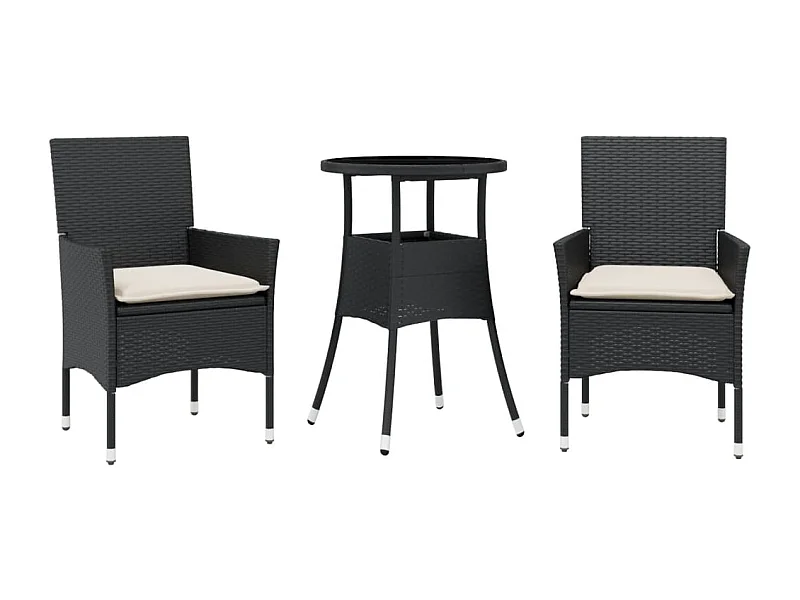 Rantasalmi  Ensemble à manger de jardin et coussins 3 pcs noir rotin verre