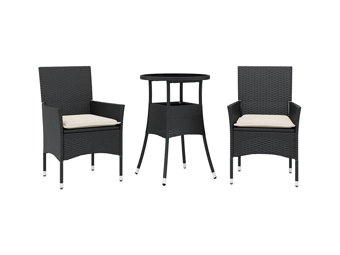 Rantasalmi  Ensemble à manger de jardin et coussins 3 pcs noir rotin verre