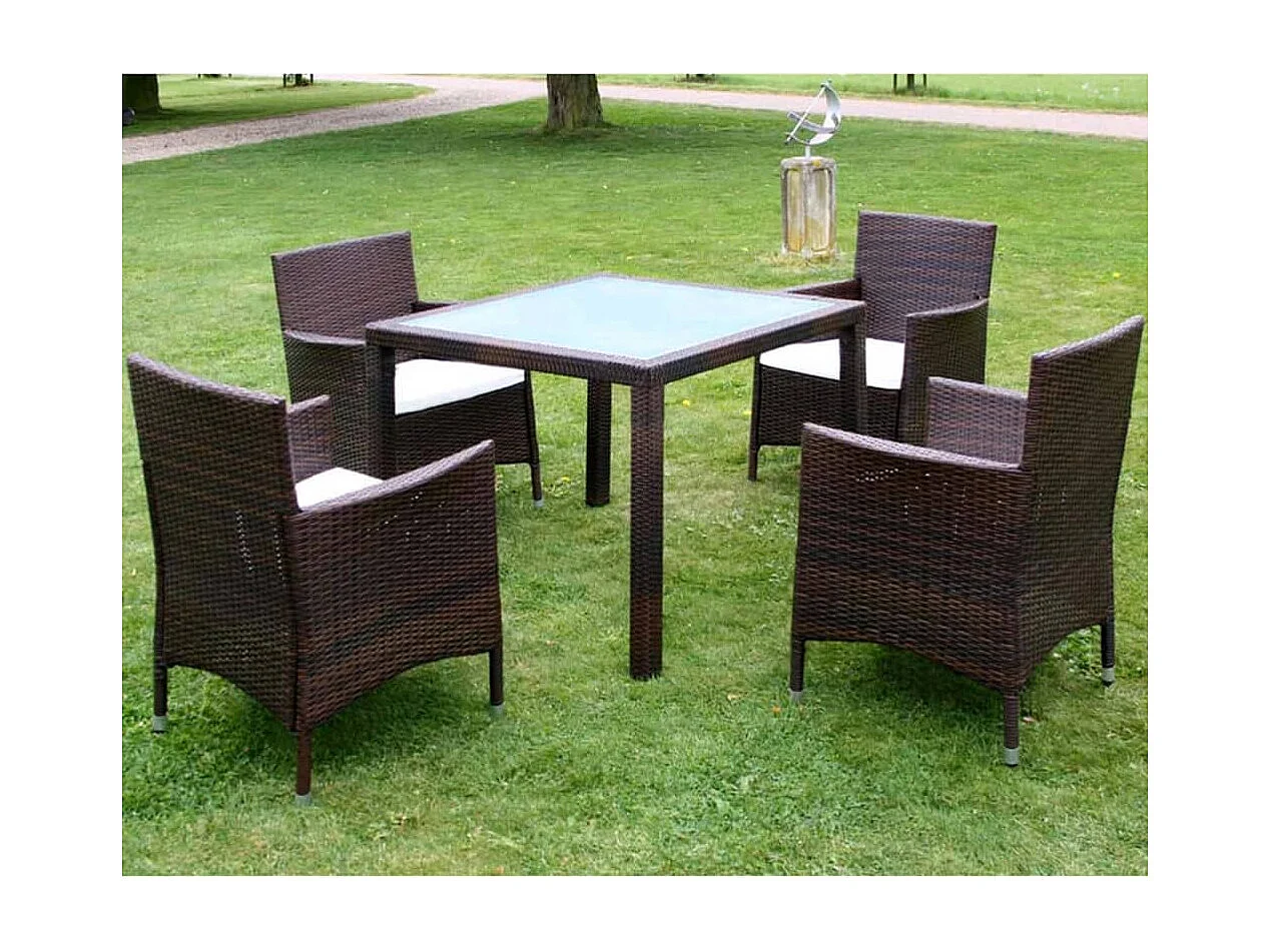 Fea  Ensemble à manger d'extérieur 5pcs avec coussins Résine tressée