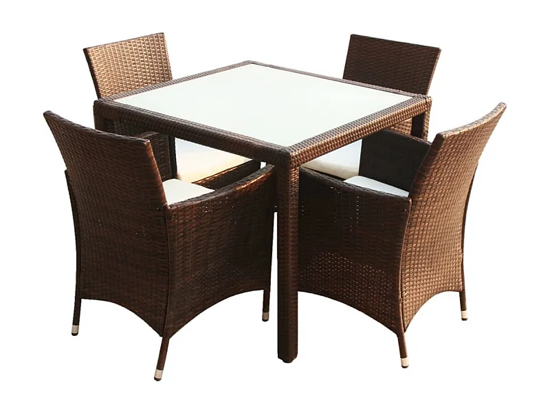 Fea  Set comedor de jardín 5 piezas y cojines ratán sintético marrón