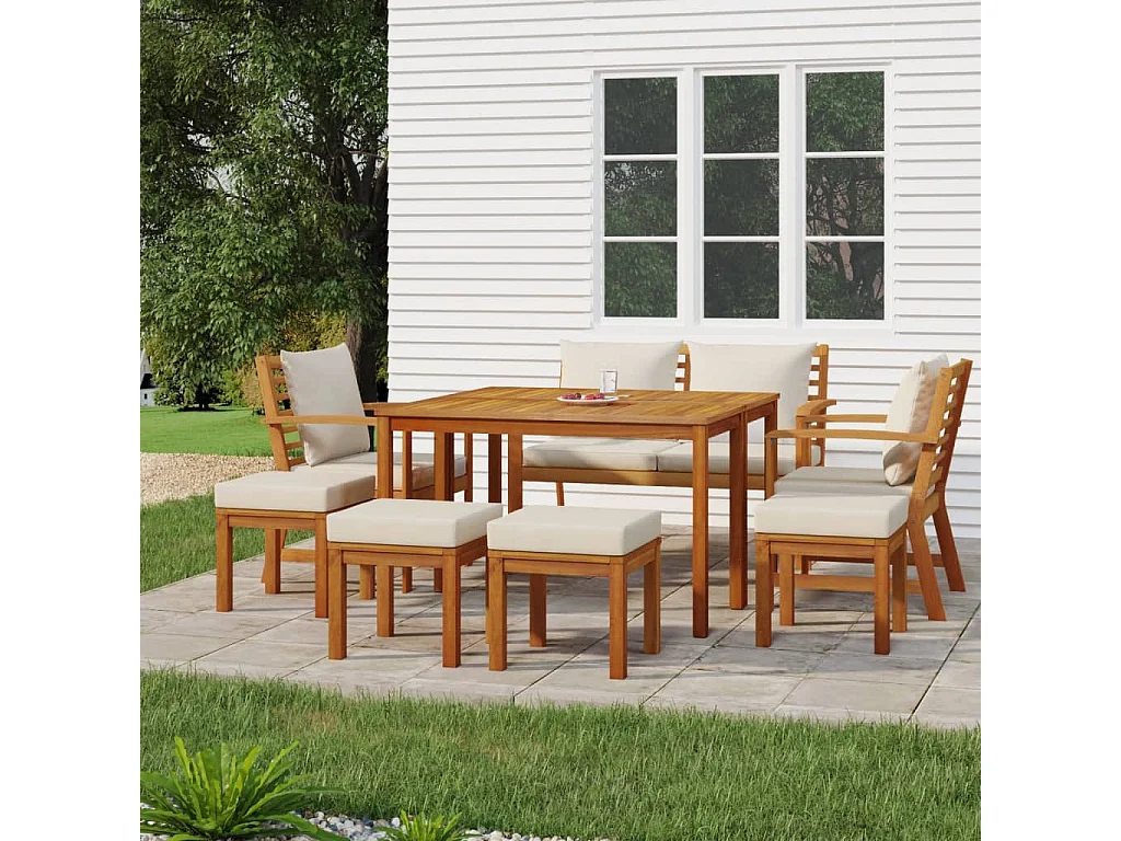 Talence  Ensemble à manger de jardin coussins 9 pcs Bois acacia