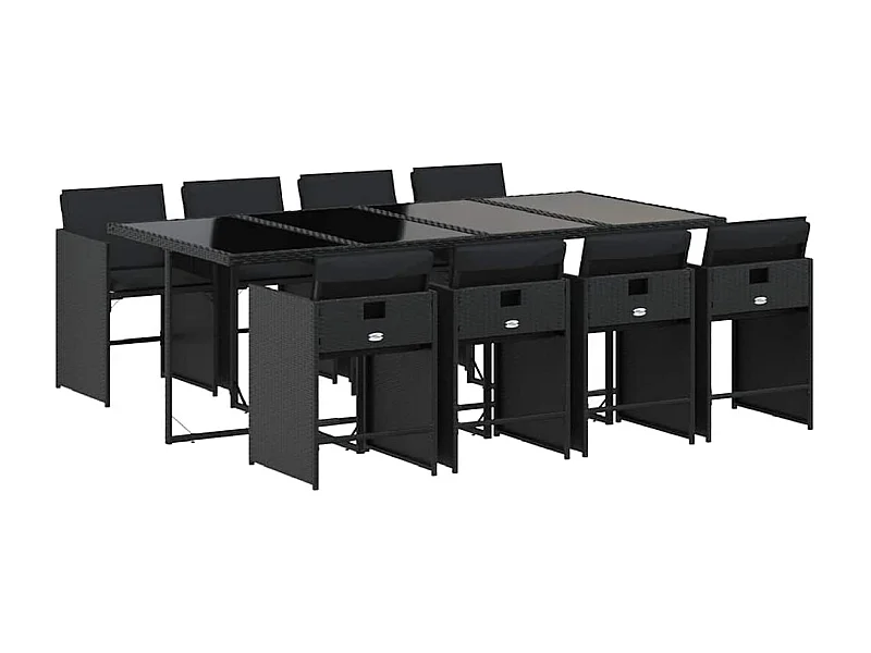 Heeswijk-Dinther  Set de comedor de jardín 9 pzas y cojines ratán sintético negro