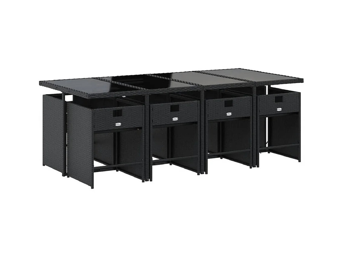 Heeswijk-Dinther  Set de comedor de jardín 9 pzas y cojines ratán sintético negro