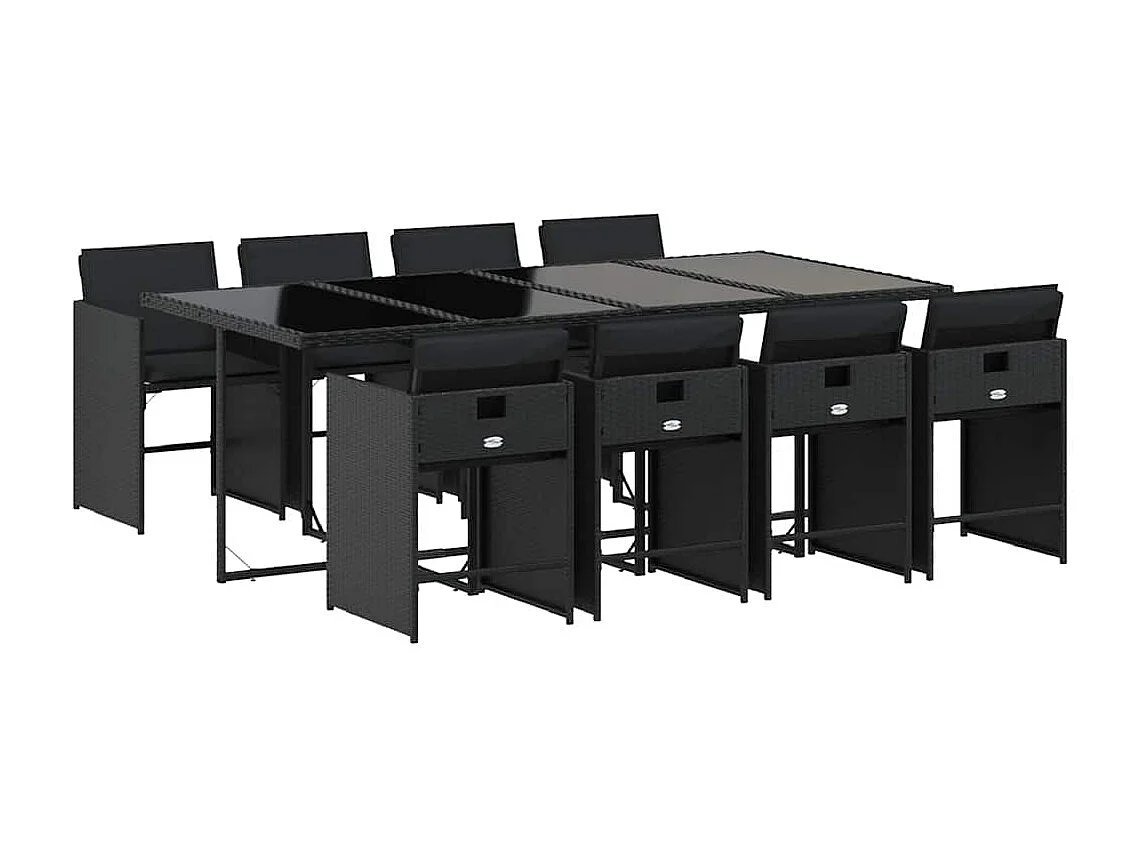 Heeswijk-Dinther  Ensemble à manger de jardin 9pcs coussins noir résine tressée
