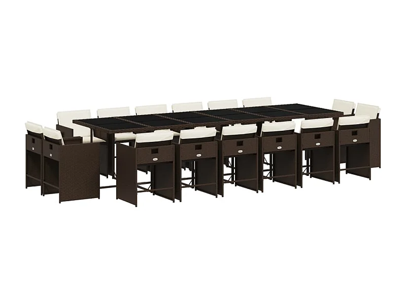 An Daingean  Ensemble à manger de jardin et coussins 17 pcs marron rotin