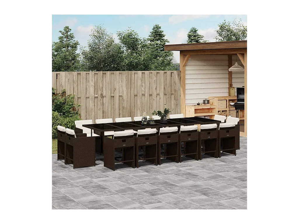 An Daingean  Ensemble à manger de jardin et coussins 17 pcs marron rotin