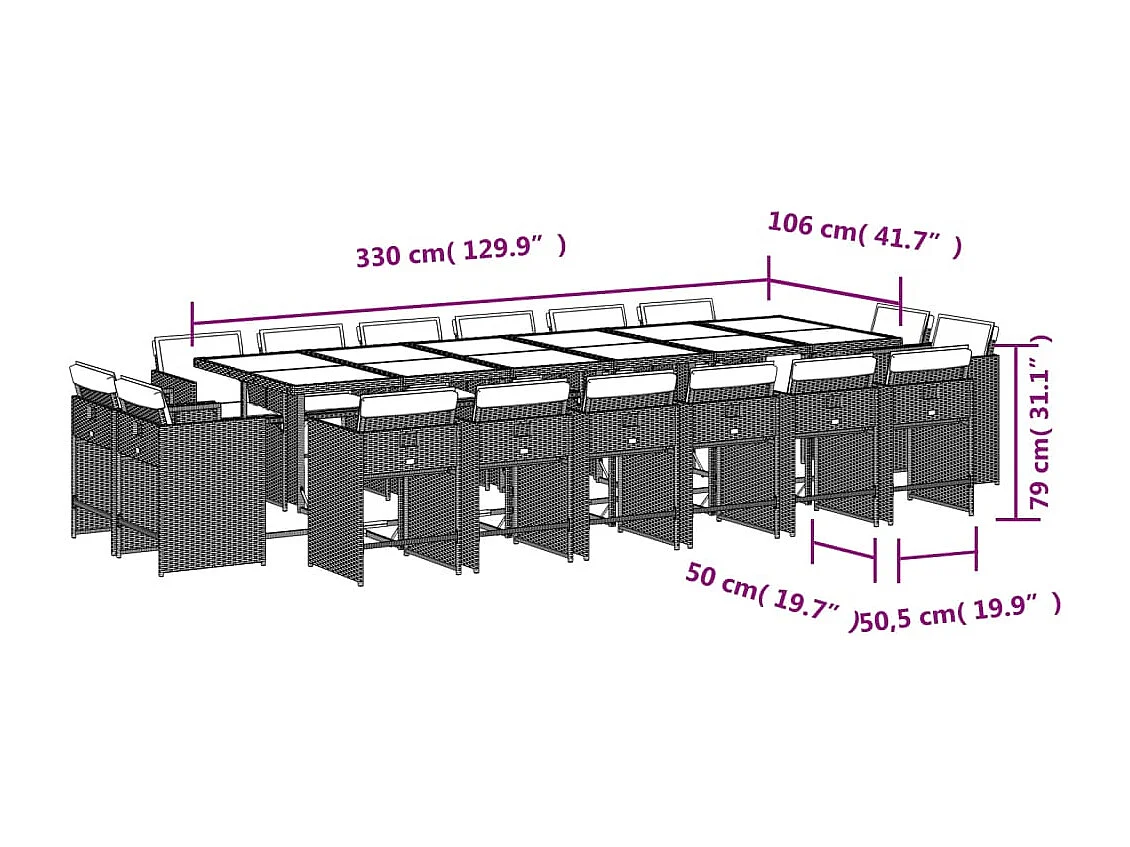 An Daingean  17-delige Tuinset met kussens poly rattan bruin