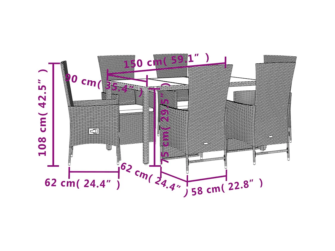 Barnesville  7-delige Tuinset met kussens poly rattan beige