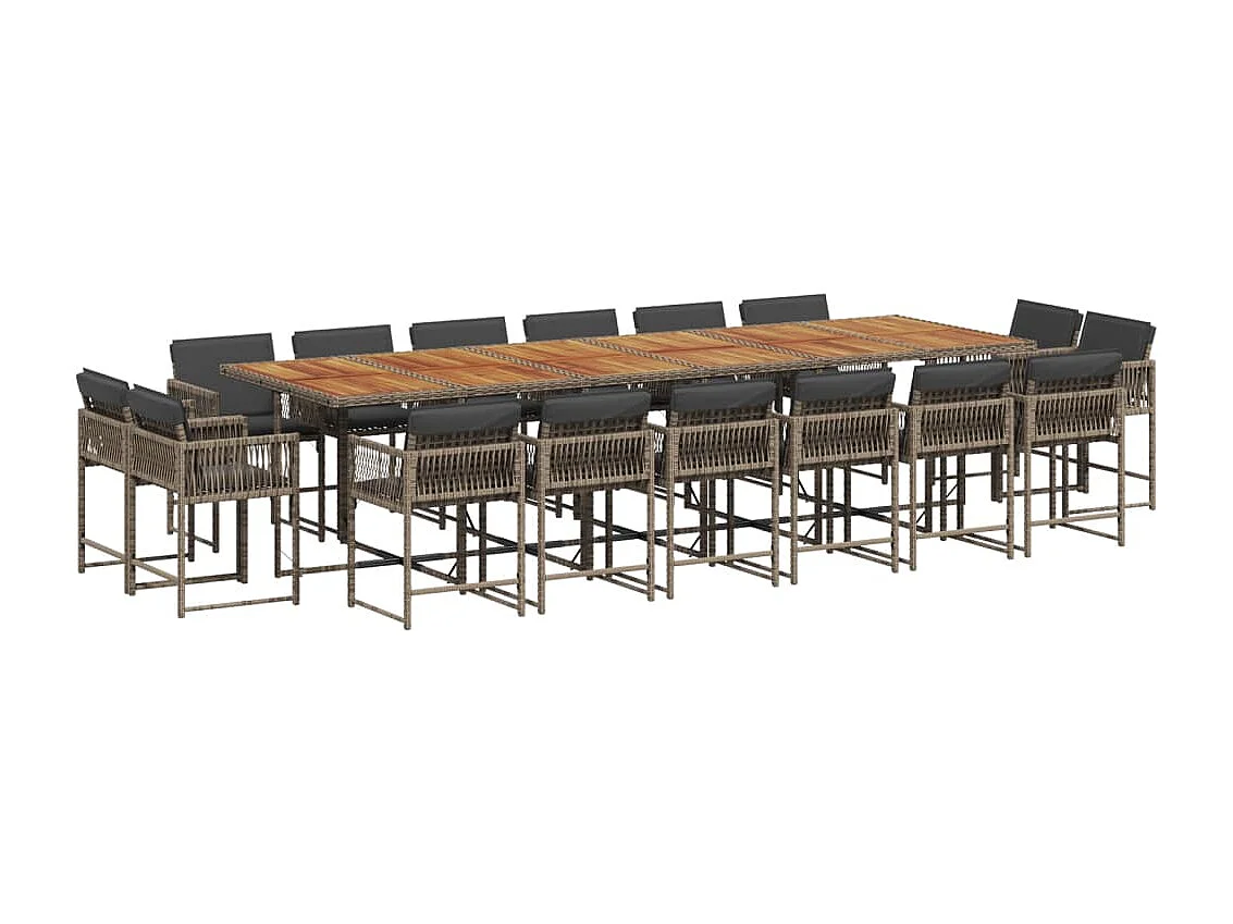 Emilia  17-delige Tuinset met kussens poly rattan grijs