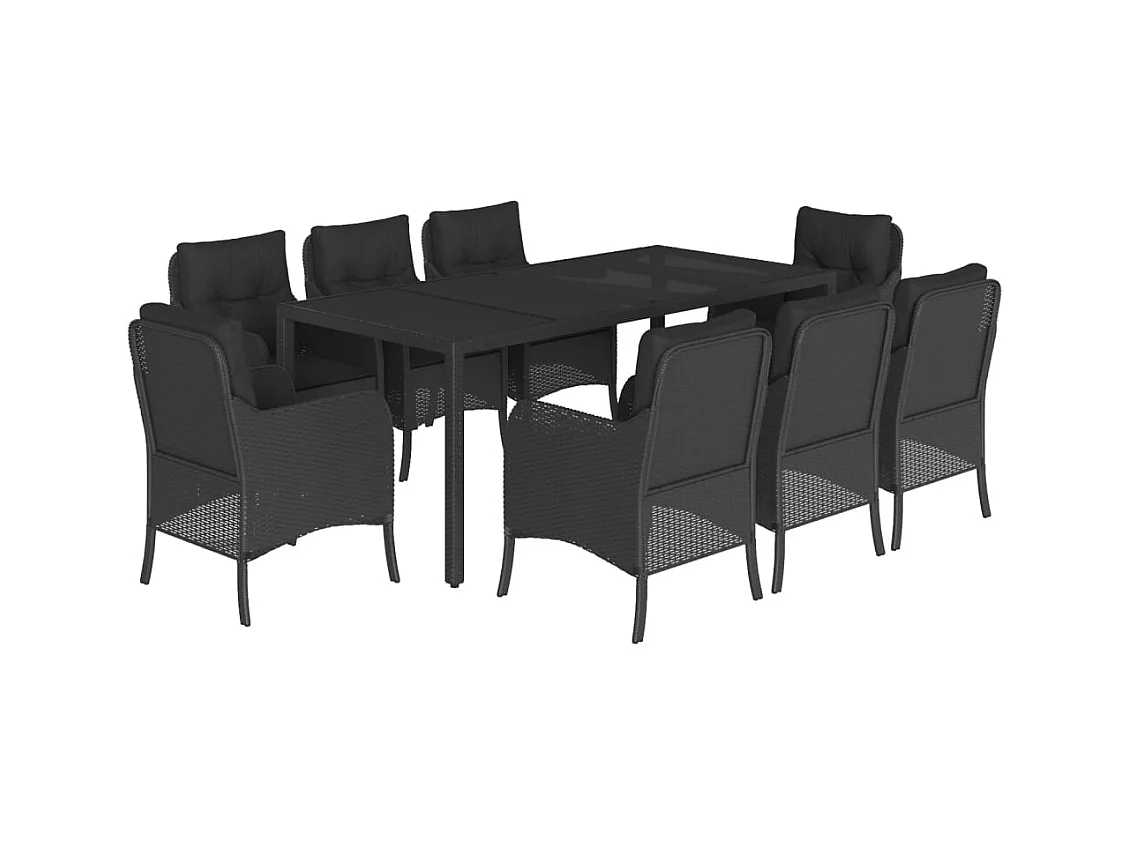 Marco Gianluca  Set de comedor de jardín 9 pzas y cojines ratán sintético negro
