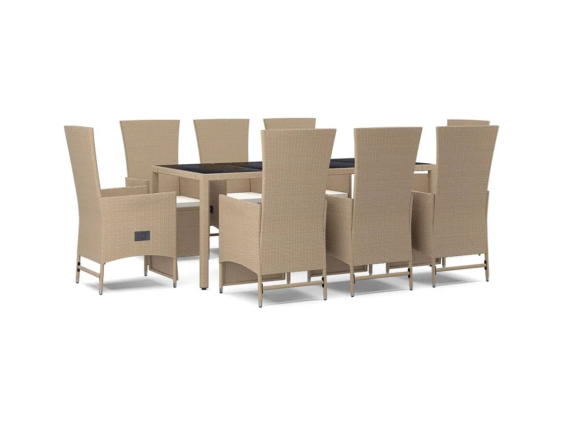 Olryn  Ensemble à manger de jardin et coussins 9 pcs beige Poly rotin