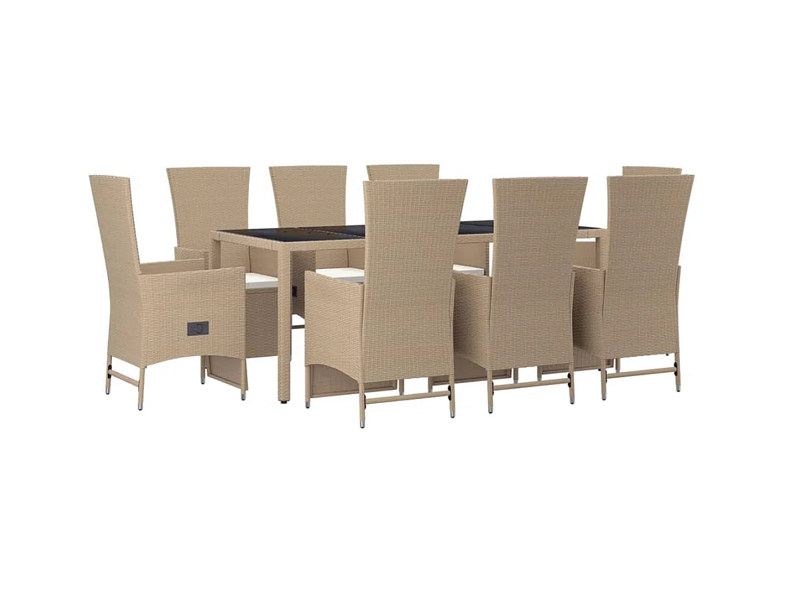 Olryn  Ensemble à manger de jardin et coussins 9 pcs beige Poly rotin