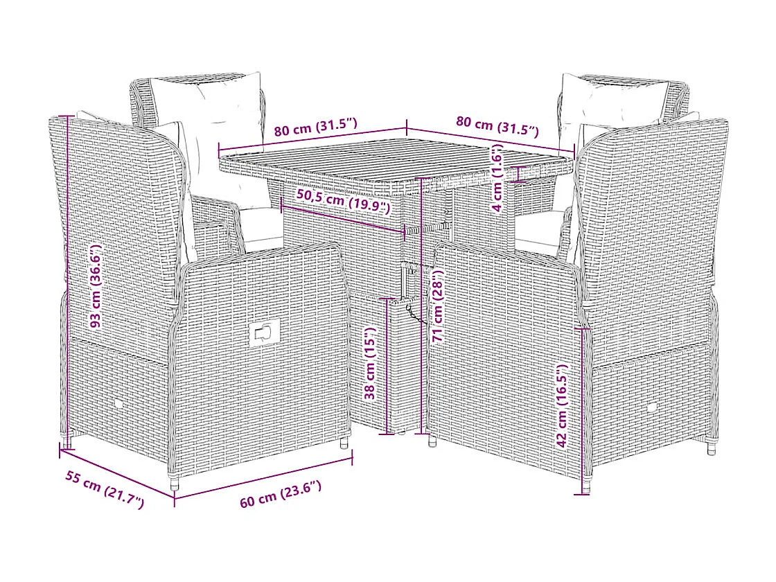 Coleville  5-delige Tuinset met kussens poly rattan beige