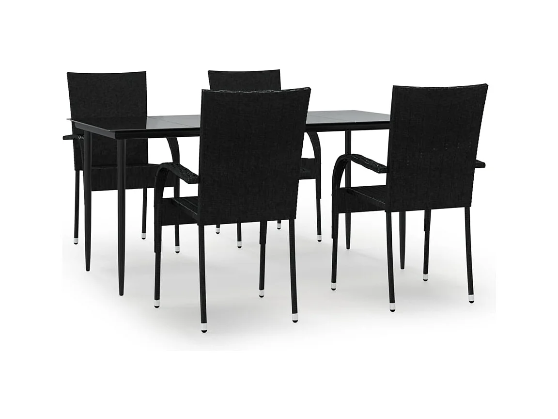 Boiling Springs  Ensemble à manger de jardin 5 pcs Noir Résine tressée