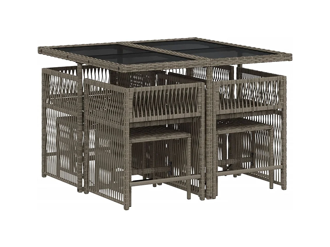 Laura Lucía  Ensemble à manger de jardin 9 pcs coussins gris résine tressée