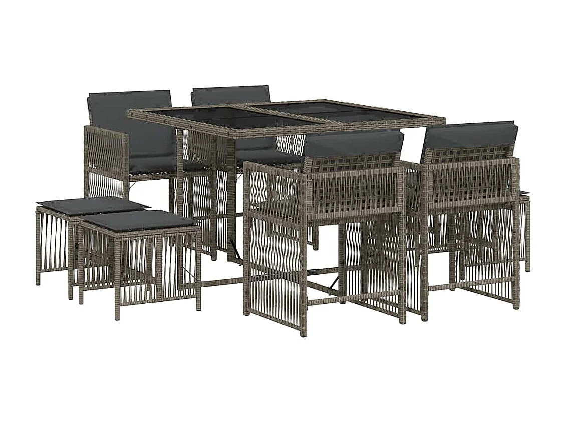 Laura Lucía  9-delige Tuinset met kussens poly rattan grijs