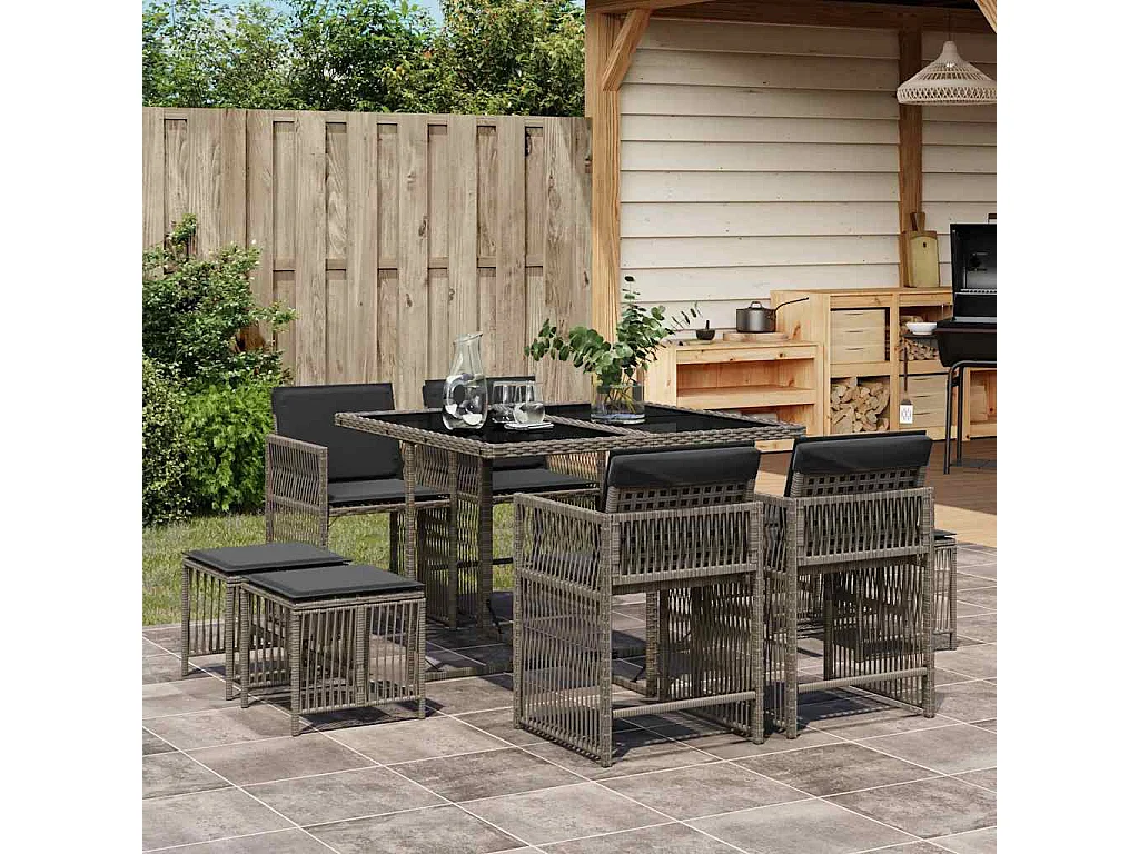 Laura Lucía  9-delige Tuinset met kussens poly rattan grijs