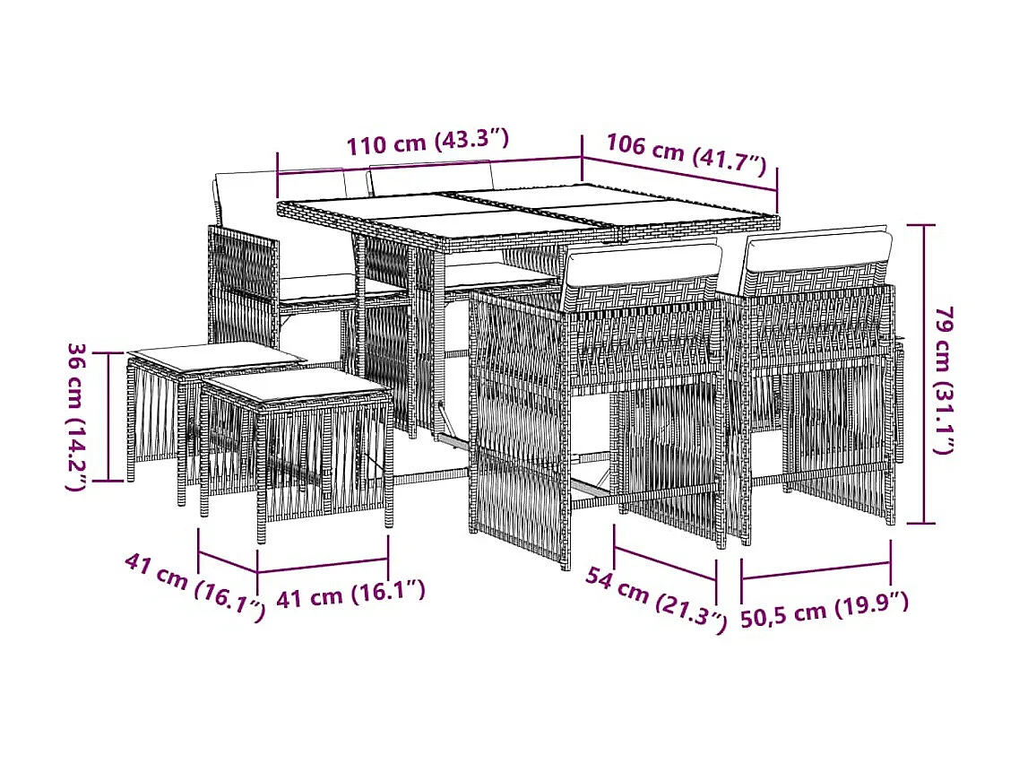Laura Lucía  9-delige Tuinset met kussens poly rattan grijs
