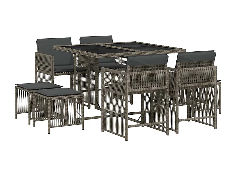 Laura Lucía  9-delige Tuinset met kussens poly rattan grijs