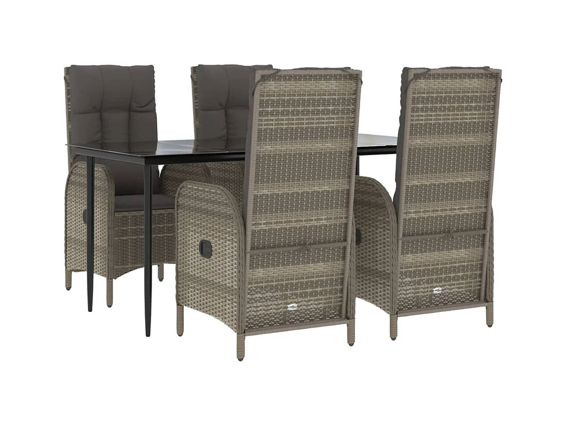 Lochem  Ensemble à manger de jardin coussins 5 pcs noir et gris