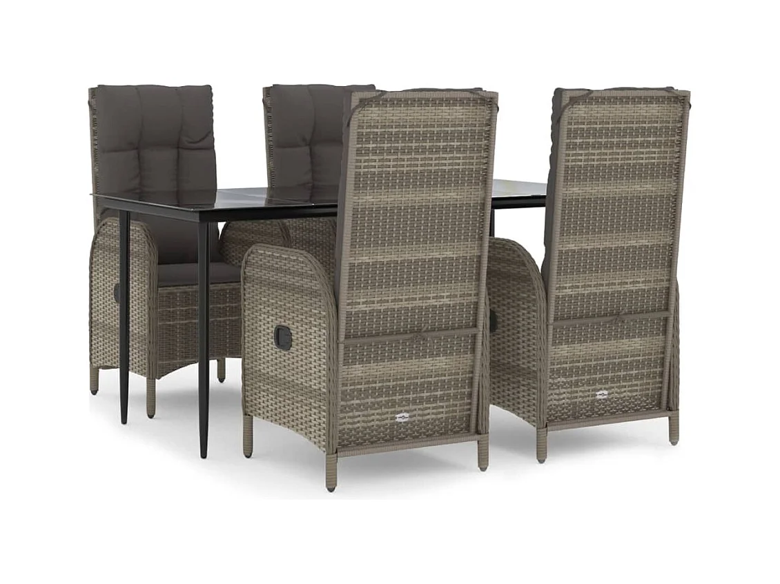 Lochem  Set comedor jardín 5 pzas y cojines ratán sintético negro gris