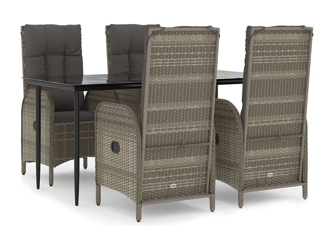 Lochem  Ensemble à manger de jardin coussins 5 pcs noir et gris