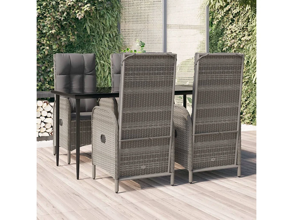 Lochem  Ensemble à manger de jardin coussins 5 pcs noir et gris