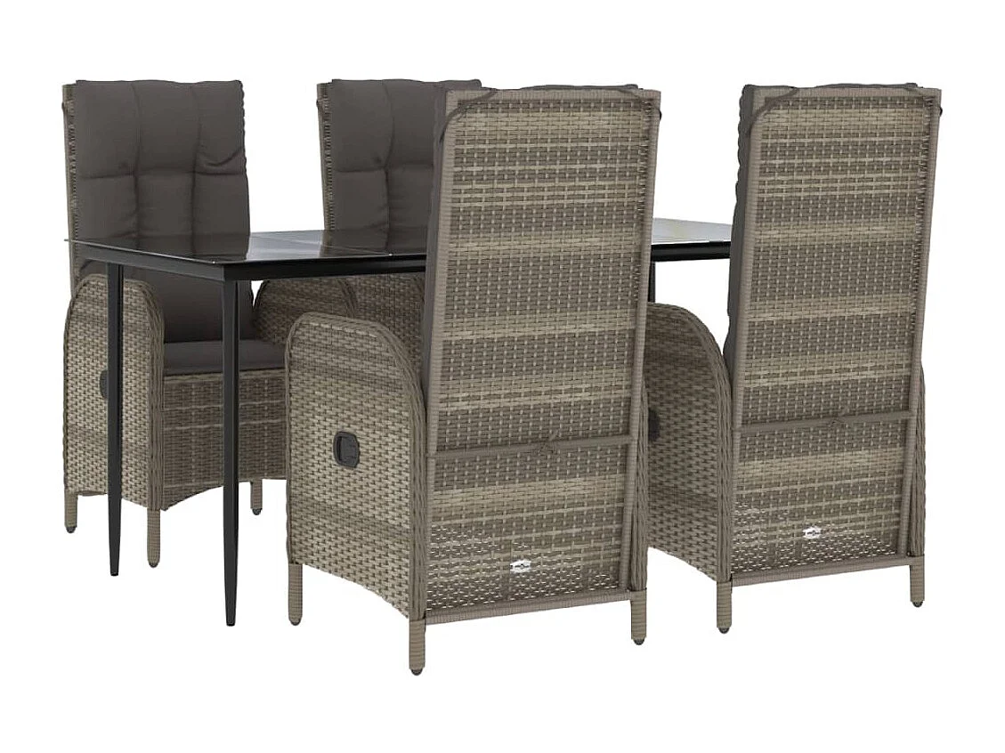 Lochem  Ensemble à manger de jardin coussins 5 pcs noir et gris