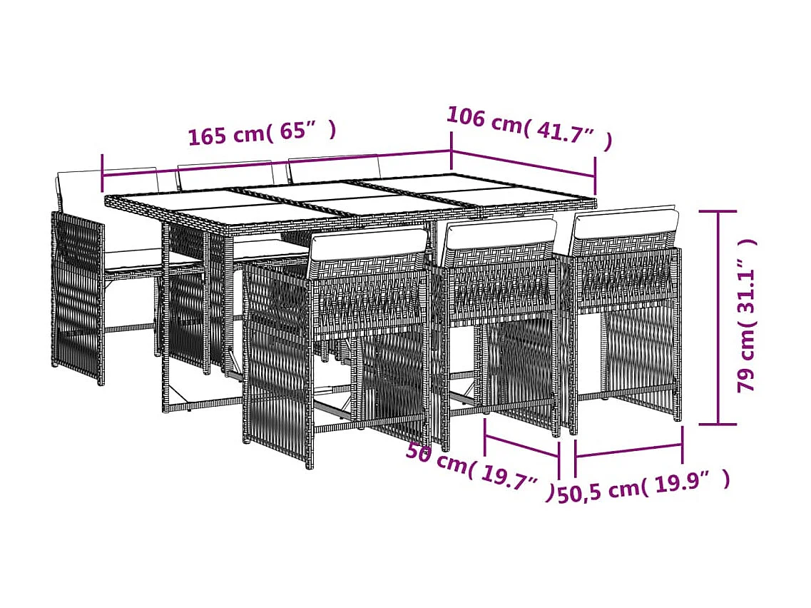 Jeffersontown  Ensemble à manger de jardin coussins 7pcs Noir Résine tressée