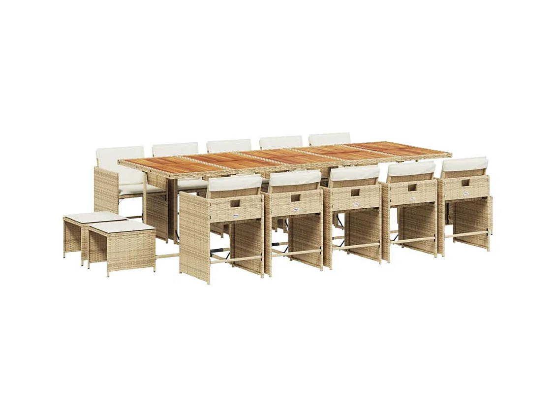 Zenn  Ensemble à manger de jardin et coussins 15 pcs beige