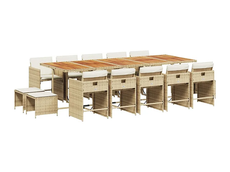 Zenn  Ensemble à manger de jardin et coussins 15 pcs beige