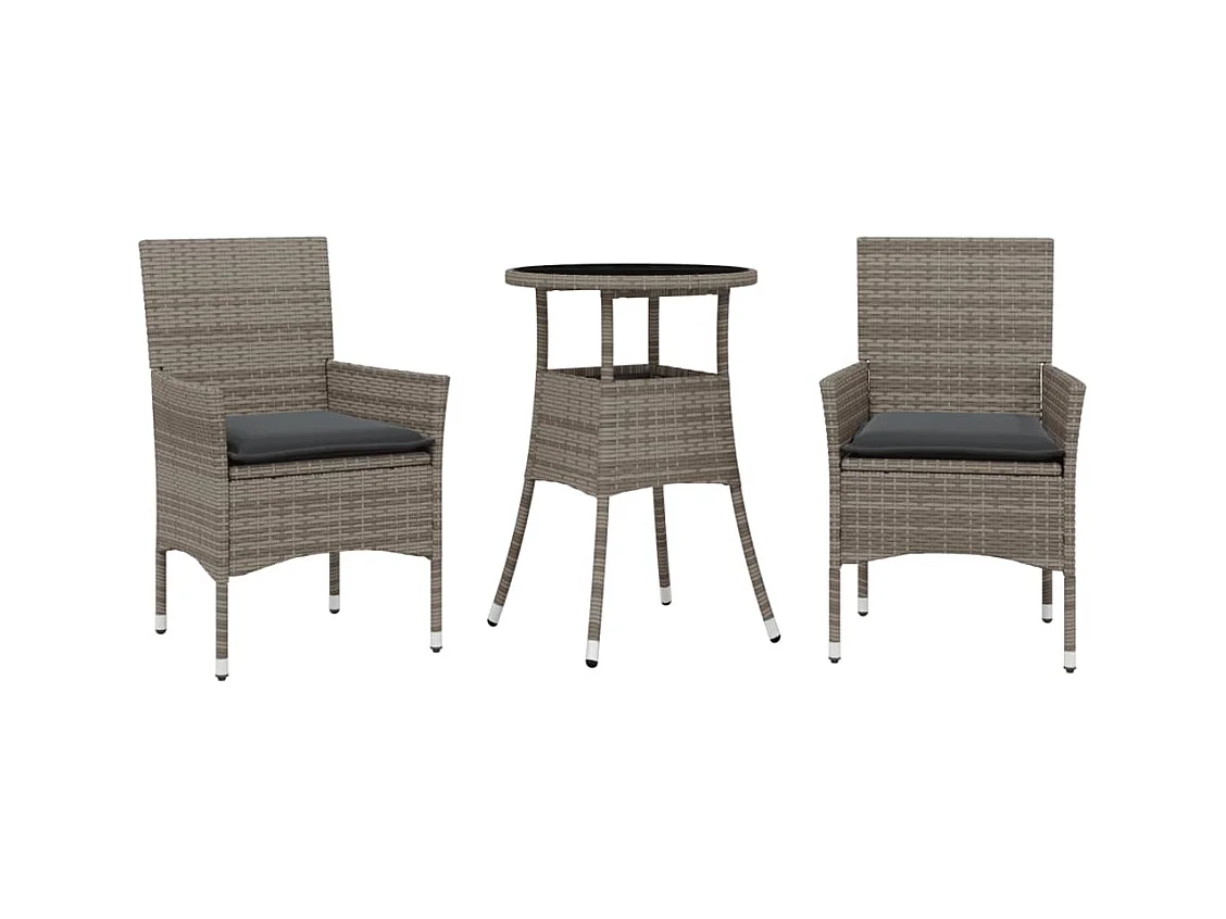 Rantasalmi  Ensemble à manger de jardin et coussins 3 pcs gris rotin verre