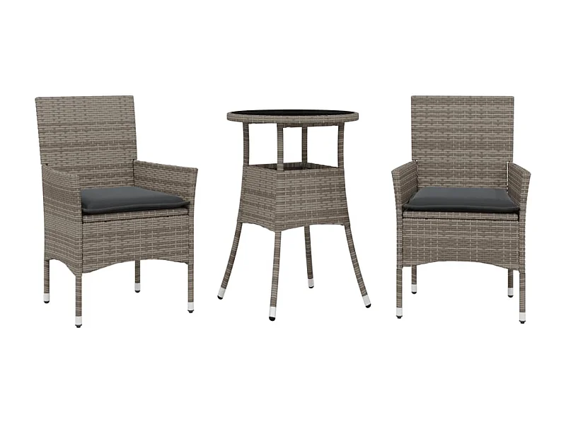 Rantasalmi  Ensemble à manger de jardin et coussins 3 pcs gris rotin verre