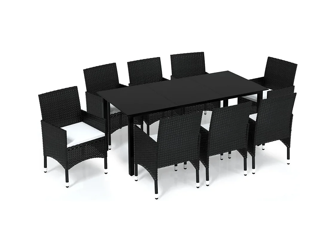 Wausau  Set de comedor de jardín 9 pzas y cojines ratán sintético negro