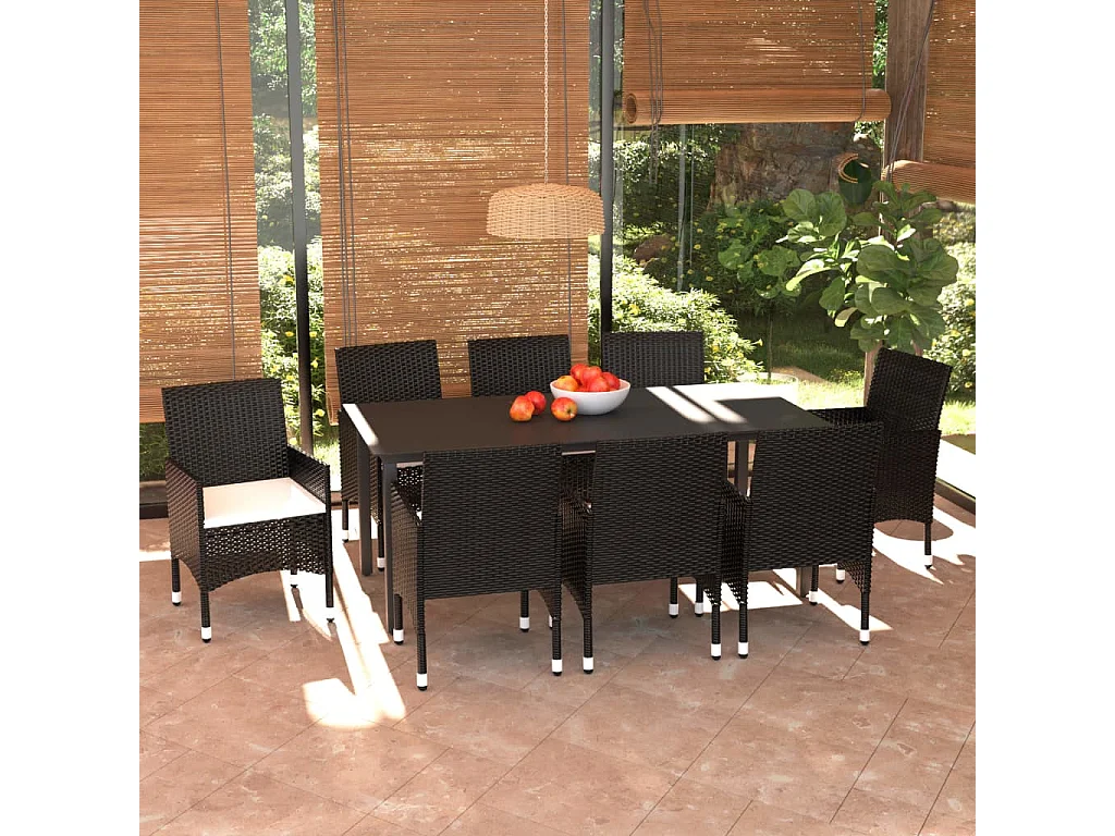 Wausau  9-delige Tuinset met kussens poly rattan zwart