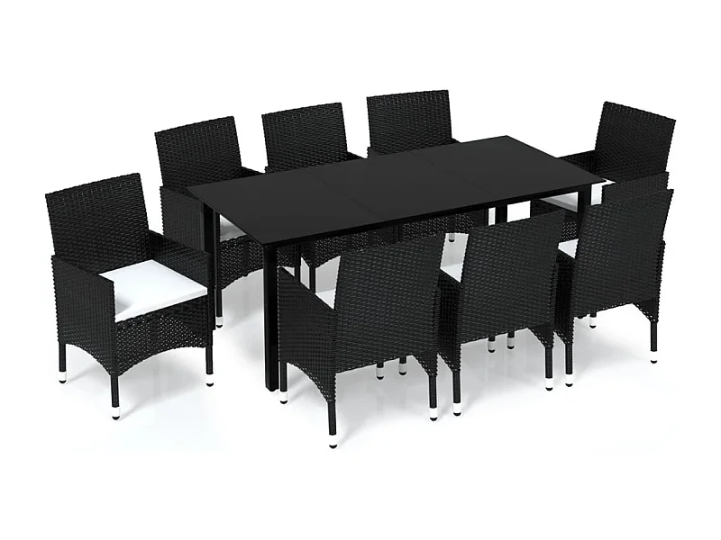 Wausau  Set de comedor de jardín 9 pzas y cojines ratán sintético negro
