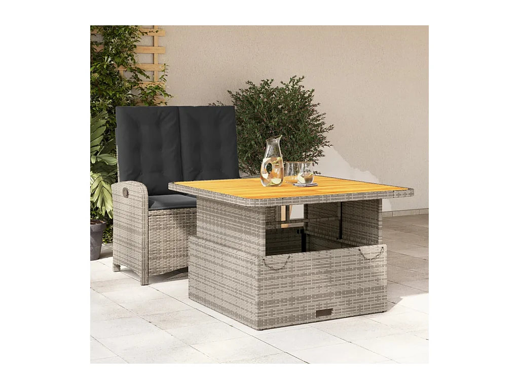 Wise  Ensemble à manger de jardin et coussins 2 pcs gris rotin