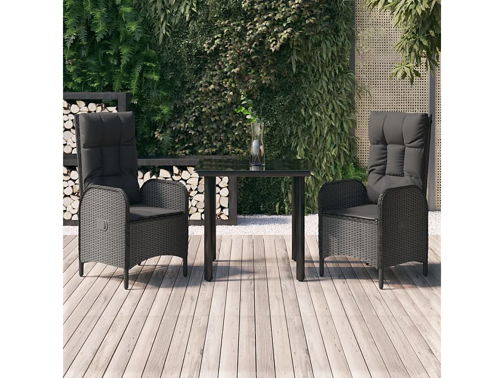 Prolenta Premium -  Ensemble à manger de jardin avec coussins 3 pcs Noir