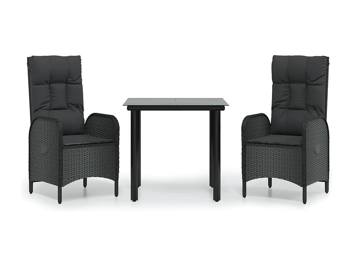 Prolenta Premium -  Ensemble à manger de jardin avec coussins 3 pcs Noir