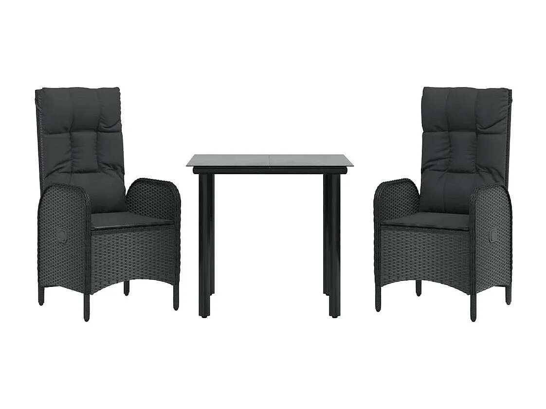 Prolenta Premium -  Ensemble à manger de jardin avec coussins 3 pcs Noir