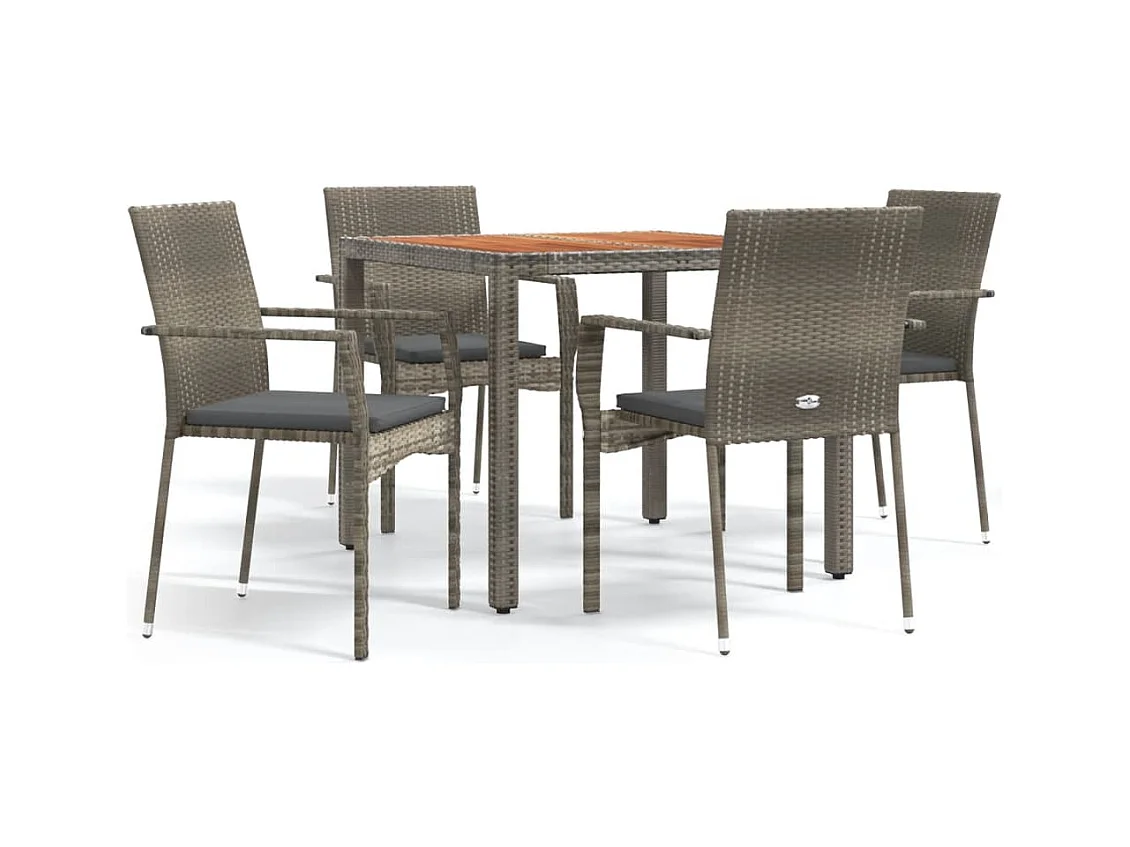 Tønder  Ensemble à manger de jardin 5 pcs coussins gris résine tressée