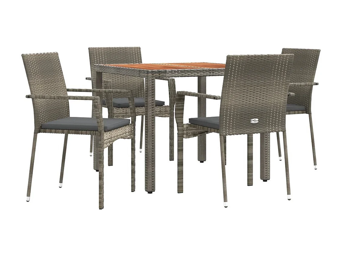 Tønder  Ensemble à manger de jardin 5 pcs coussins gris résine tressée