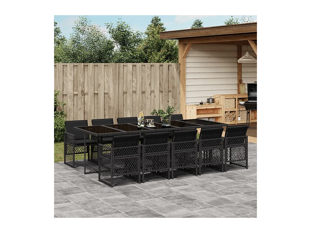 Connersville  11-delige Tuinset met kussens poly rattan zwart
