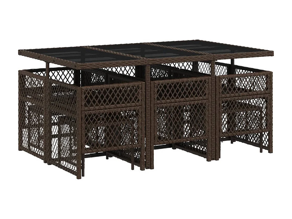 Lubbeek  Ensemble à manger de jardin et coussins 11 pcs marron rotin