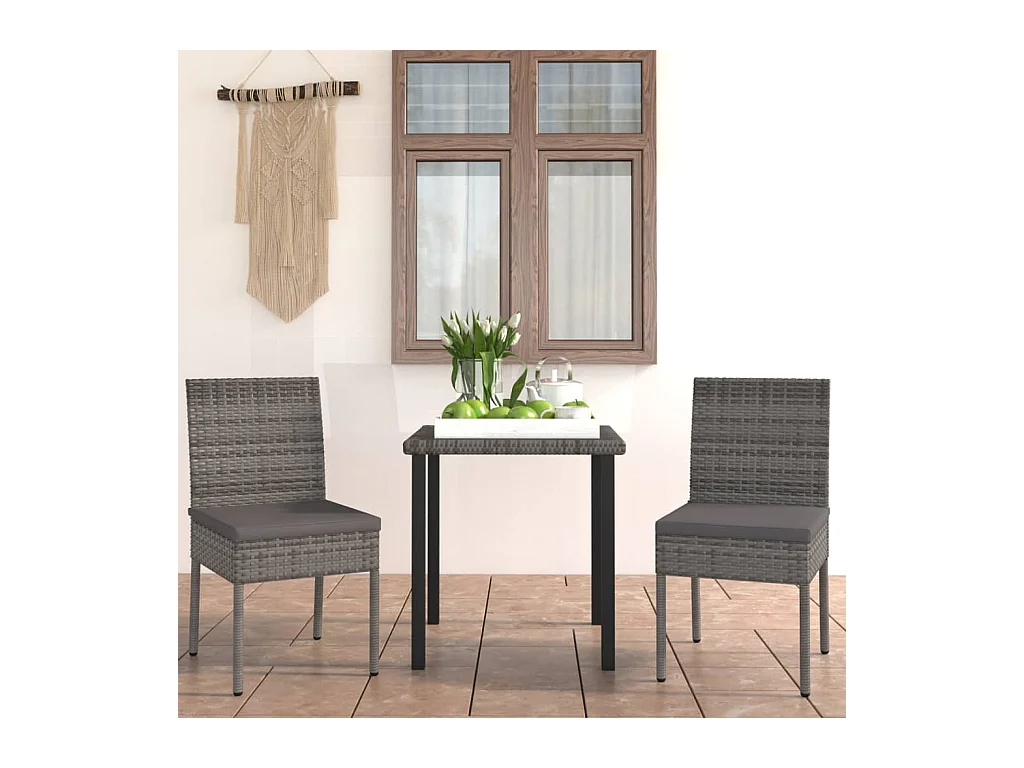 Nesrin  Juego de comedor para jardín 3 piezas ratán sintético gris