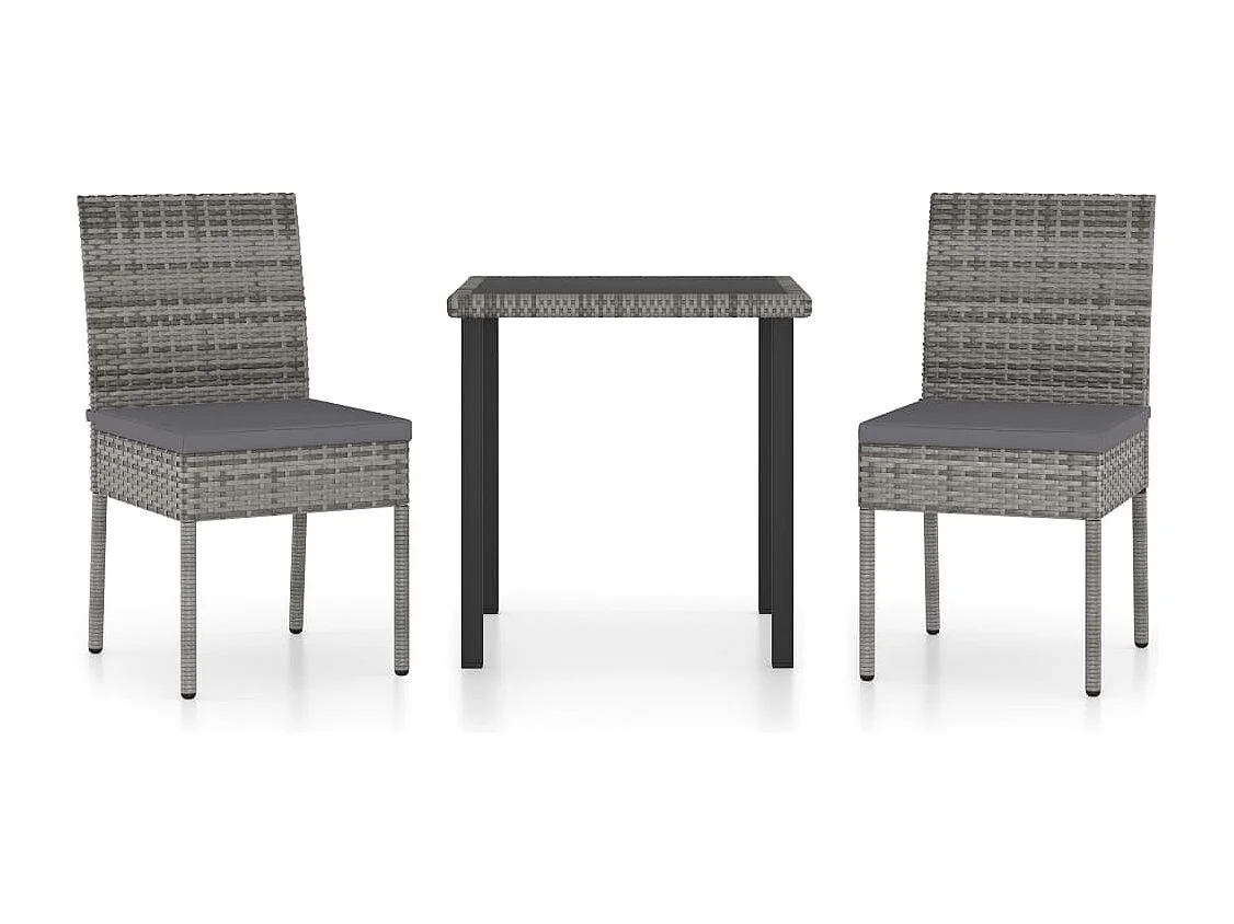 Nesrin  Juego de comedor para jardín 3 piezas ratán sintético gris