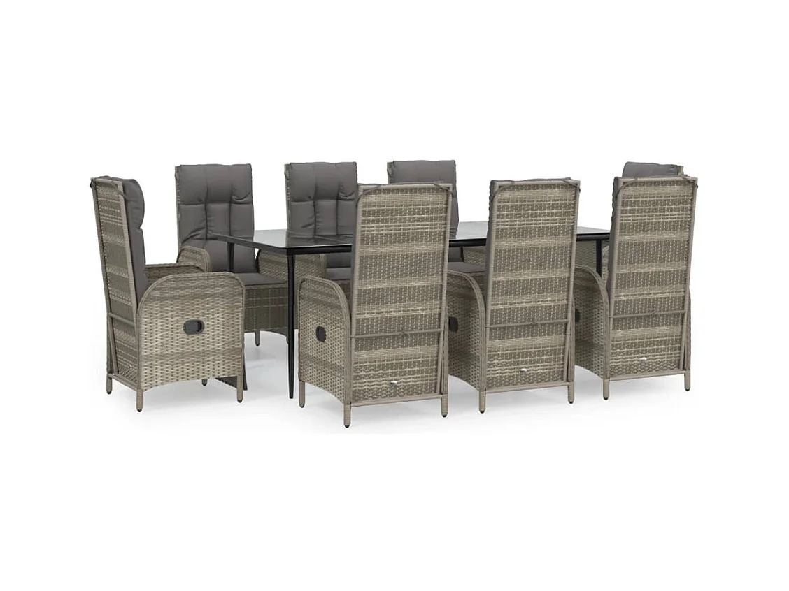 Lochem  9-delige Tuinset met kussens poly rattan zwart en grijs