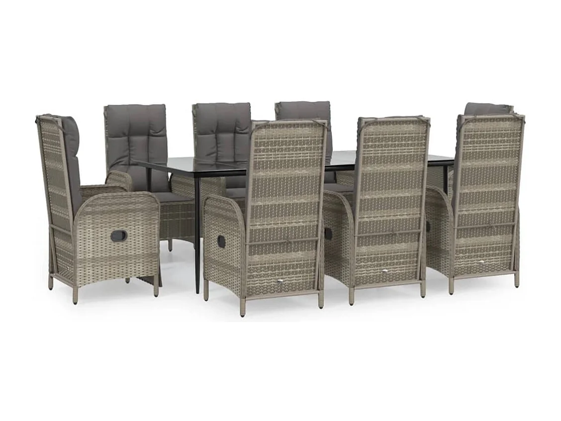 Lochem  Ensemble à manger de jardin 9pcs et coussins noir et gris