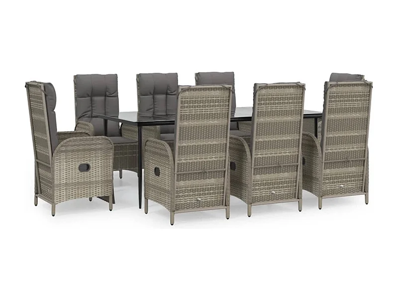 Lochem  Set comedor jardín 9 pzas y cojines ratán sintético negro gris