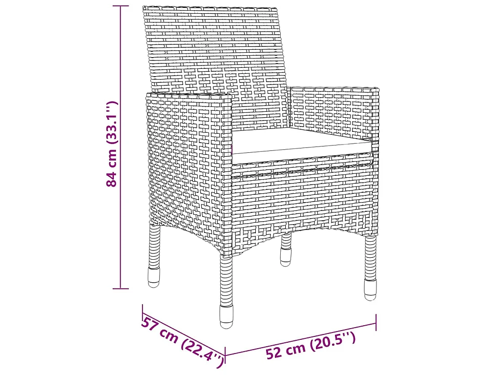 Nylvi  Ensemble à manger de jardin 3 pcs Résine tressée Gris
